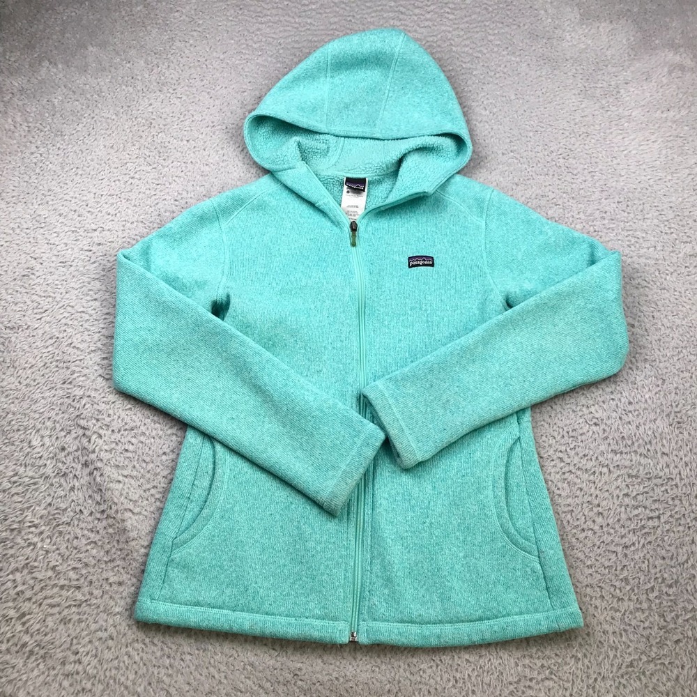 Patagonia Better Sweater Hoody Girls XXL Light Blue Knit Fleece Full Zip Jacket